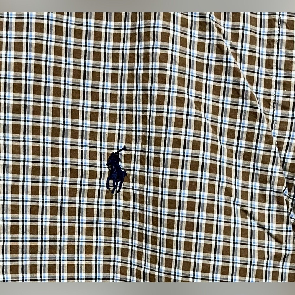 Polo Ralph‎ Lauren Brown Blue Checkered Button Down Shirt Size Medium - Picture 4 of 10